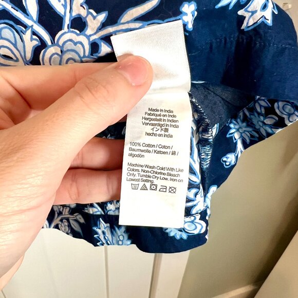 J. Crew Blue Floral Tie Back Ruffle Neck Preppy Old Money Cotton Top Size Medium - Picture 6 of 8